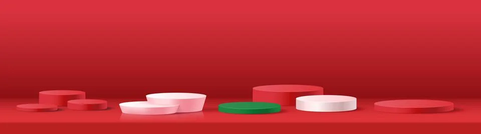 Geometric abstract composition with red and green cylinders Stock Illustration