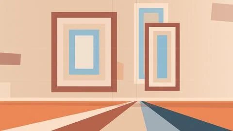 Geometric abstract composition shows stacked picture frames in warm orange,.. Stockillustratie