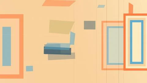Geometric abstract composition with warm beige, orange, and blue blocks, fe.. 库存插图