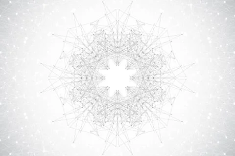 Geometric abstract with connected line and dots, radial graphics. Minimalism Stock Illustration