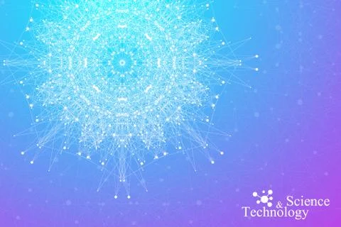 Geometric abstract with connected line and dots, radial graphics. Minimalism Stock Illustration