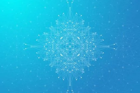 Geometric abstract connected line with dots. Big data visualization. Molecule Stock Illustration