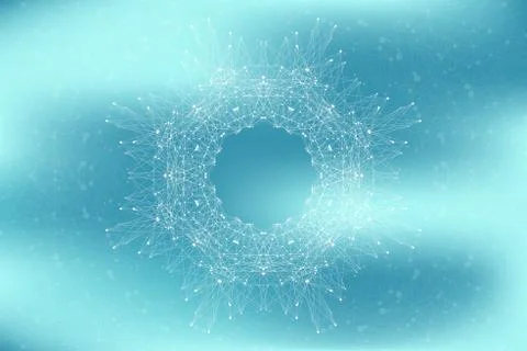 Geometric abstract connected line with dots. Big data visualization. Molecule Stock Illustration