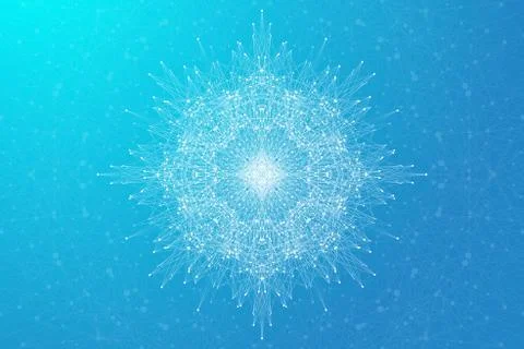 Geometric abstract connected line with dots. Big data visualization. Molecule Stock Illustration