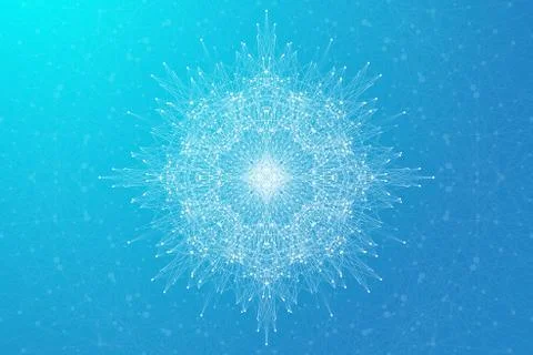 Geometric abstract connected line with dots. Big data visualization. Molecule Stockillustratie
