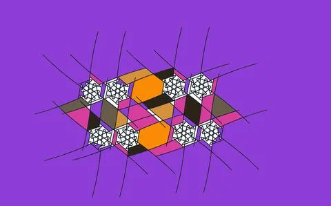 Geometric Abstract Cube Grid Motif on Purple Canvas Ilustración de archivo