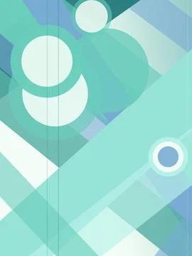 Geometric abstract design featuring mint and blue polygons, soft circles, a.. Illustrazione stock