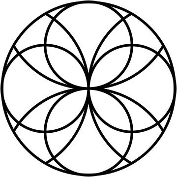 Geometric abstract design, interconnected curved lines, circular floral pattern. Stock Illustration