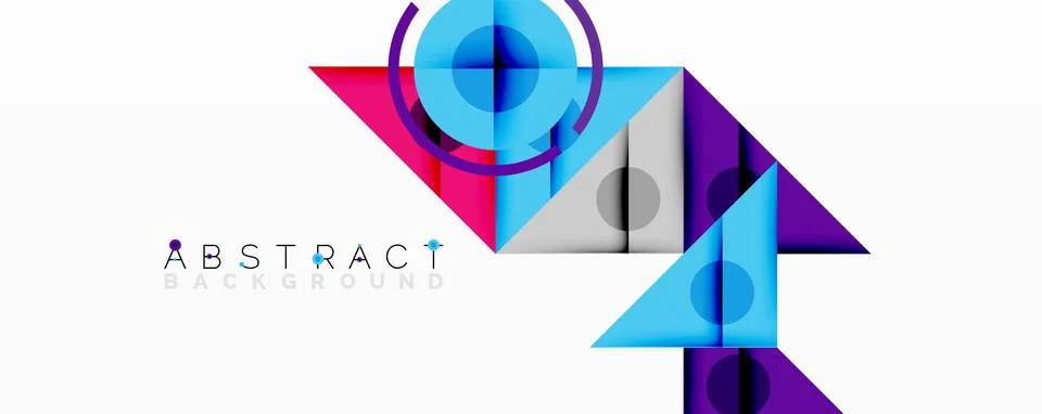 Geometric abstract design with layered triangles, circles, and gradients, Stock Illustration