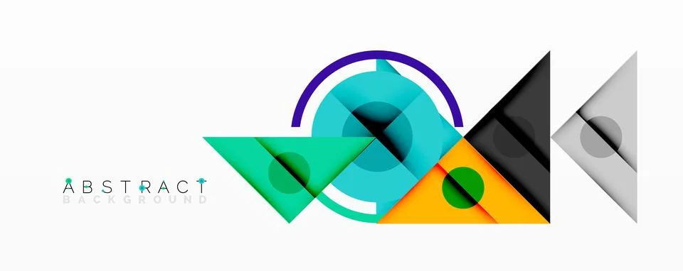 Geometric abstract design with layered triangles, circles, and gradients, Stock Illustration
