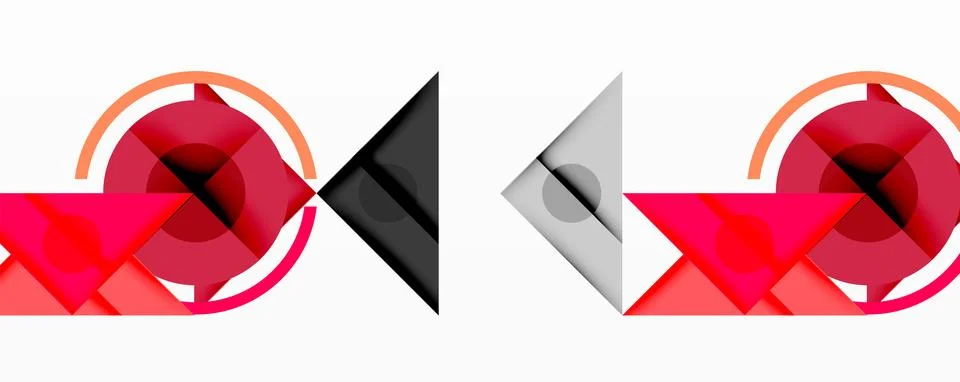 Geometric abstract design with layered triangles, circles, and gradients, Stock Illustration