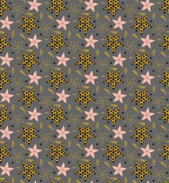Geometric abstract floral seamless pattern. Stylish texture with stars, polka Stock Illustration
