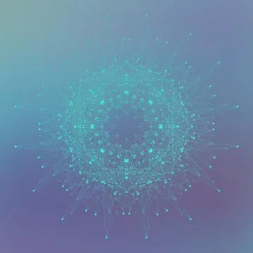 Geometric abstract form with connected line and dots. Futuristic technology Illustrazione stock