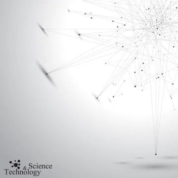 Geometric abstract form with connected lines and dots. Tecnology gray background Stock Illustration