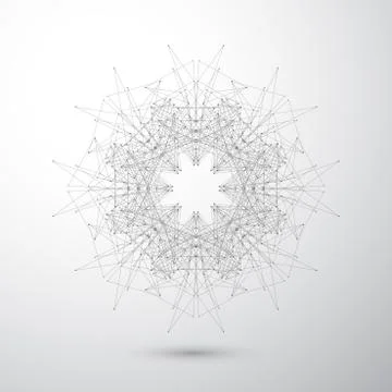 Geometric abstract form with connected lines and dots. Tecnology gray background Stock Illustration