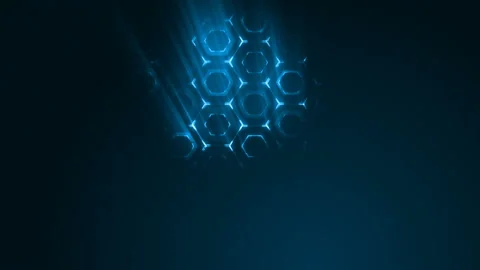 Geometric abstract futuristic blue background with hexagons with light rays. 動画素材 99330308
