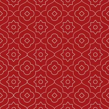 Geometric abstract gold thin line floral background. Oriental style red seamless Stock Illustration