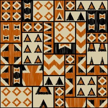 Geometric abstract grunge vintage pattern. Ikat style. Seamless vector image. イラスト素材