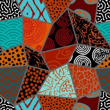 Geometric abstract grunge vintage pattern. Ikat style. Seamless vector image. 库存插图