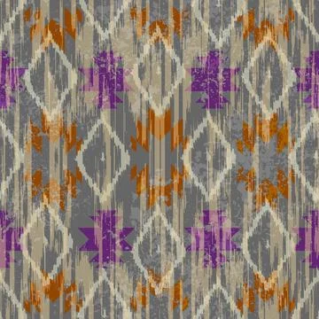 Geometric abstract grunge vintage pattern. Ikat style. Seamless vector image. Stock Illustration