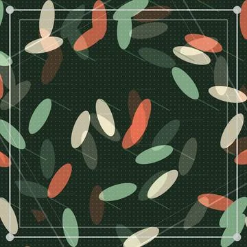 Geometric abstract leaves pattern with red green white shapes on dark backg.. Stock Illustration