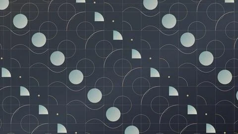 Geometric abstract pattern with circles and half-moons on dark background Stock Illustration