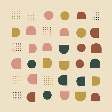 Geometric abstract pattern with circles squares and semicircles in pastel c.. Illustrazione stock