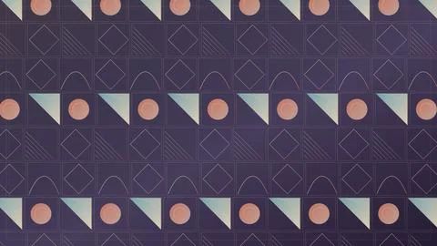 Geometric abstract pattern with circles triangles and diamonds on dark back.. 스톡 일러스트