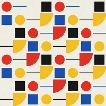 Geometric abstract pattern with colored shapes and lines on white background Stock Illustration