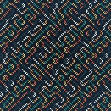 Geometric Abstract Pattern with Colorful Interlocking Curved Lines and Circ.. Stock Illustration