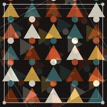 Geometric abstract pattern of colorful triangles circles and squares on dar.. Stock Illustration