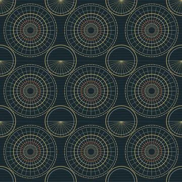 Geometric abstract pattern with concentric circles and radial lines for mod.. Stock Illustration