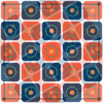 Geometric abstract pattern with concentric circles and squares on grid layout イラスト素材