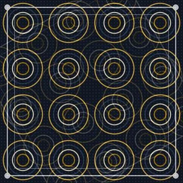 Geometric abstract pattern with concentric circles and swirls on dark backg.. 库存插图