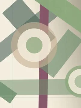 Geometric abstract pattern with layered green, beige and purple squares, st.. Stockillustratie