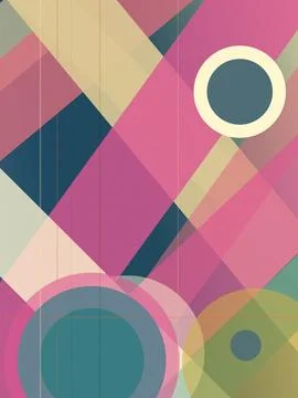 Geometric abstract pattern with layered pink, blue, and cream shapes and ci.. Illustrazione stock