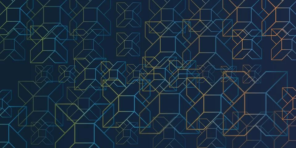 A geometric abstract pattern of offset 3D rectangular blocks in varying siz.. イラスト素材