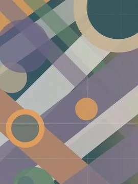 Geometric abstract pattern with overlapping circles and diagonal lines in m.. イラスト素材