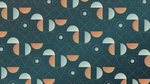 Geometric abstract pattern with overlapping circles and triangles on dark b.. Stock Illustration