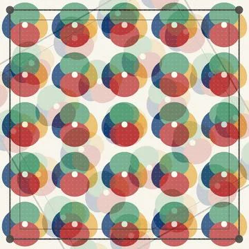 Geometric abstract pattern of overlapping colored circles in grid layout Stock Illustration