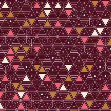 Geometric abstract pattern with pink and gold triangles on dark background .. 스톡 일러스트