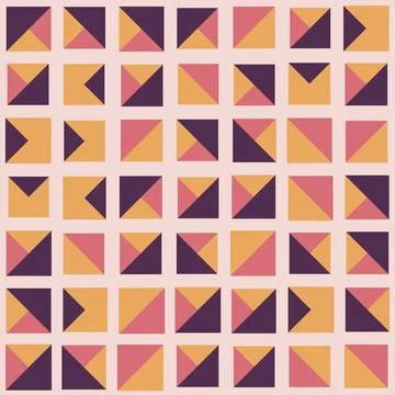 Geometric abstract pattern with purple yellow and pink squares on light pin.. Stock Illustration