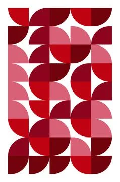 Geometric abstract pattern with red and pink semicircles and squares on white Stock Illustration