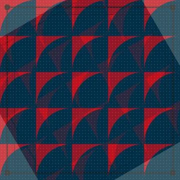 Geometric abstract pattern with red and navy blue curved shapes on grid bac.. Stock Illustration