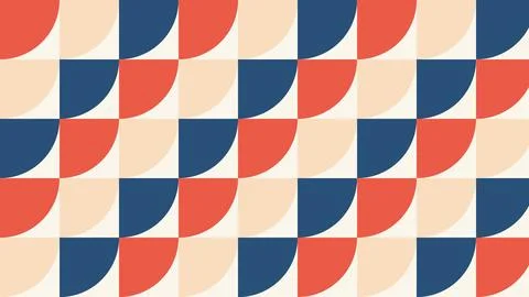 Geometric abstract pattern with red blue beige semicircles on neutral grid .. Stock Illustration
