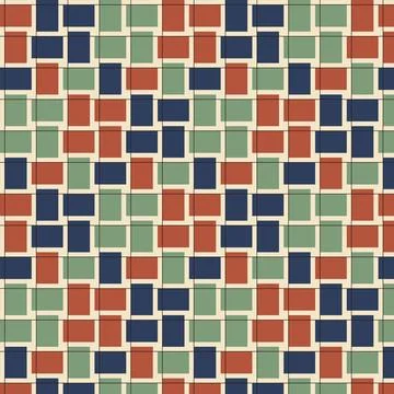 Geometric abstract pattern with red orange green blue squares on white grid.. 스톡 일러스트
