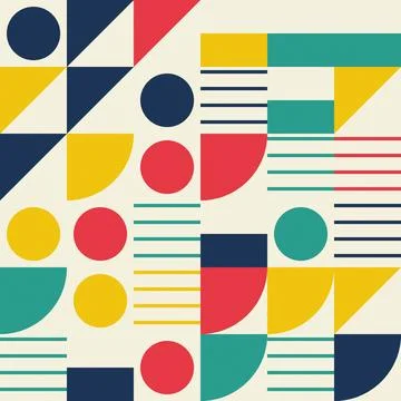 Geometric Abstract Pattern Vector with Colorful Shapes and Minimalist Lines.. Stock Illustration