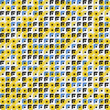 Geometric abstract pattern with yellow and blue squares and circles イラスト素材