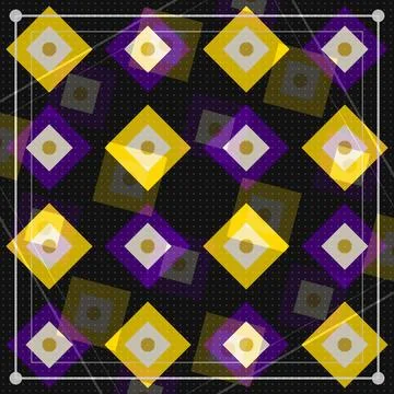 Geometric abstract pattern with yellow purple diamond shapes and grid overlay Stock Illustration