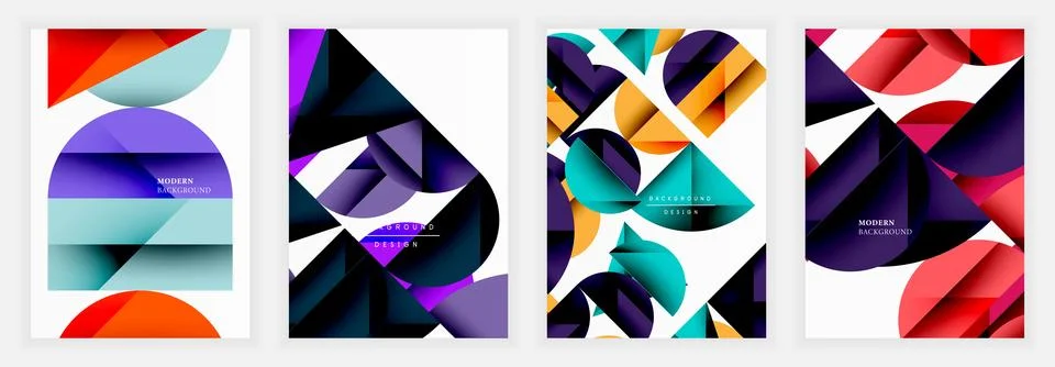 Geometric abstract posters with bold triangles, half circles, and gradients in 스톡 일러스트
